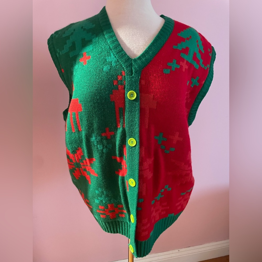 Festive Red and Green Knit Vest